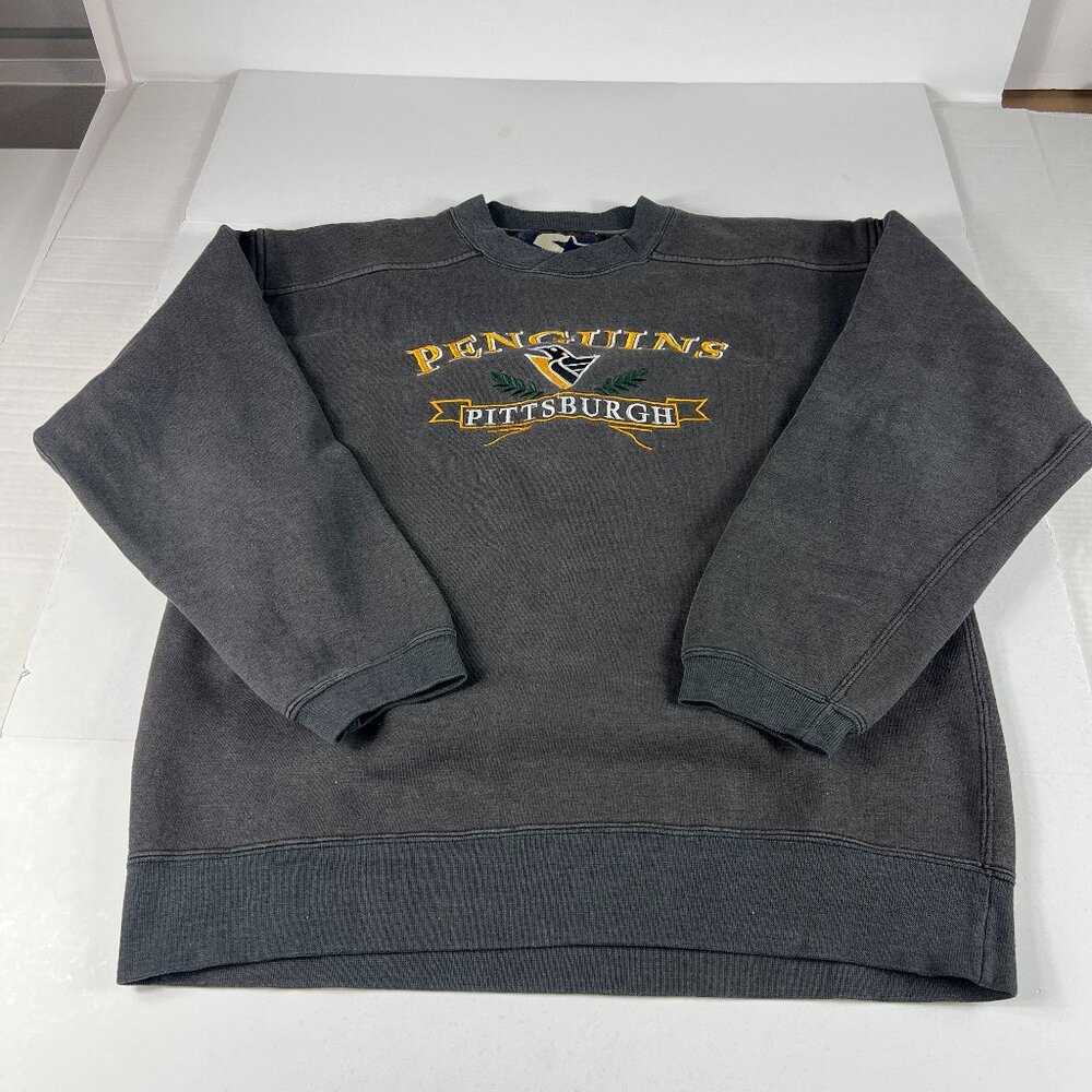 VTG Starter NHL Pittsburgh Penguins Sweatshirt Adult Medium Black Faded Crewneck